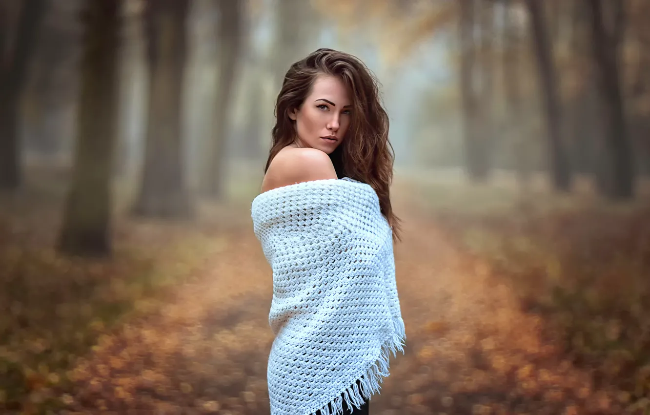 Photo wallpaper autumn, hair, makeup, sponge, bokeh, Katie Sendza