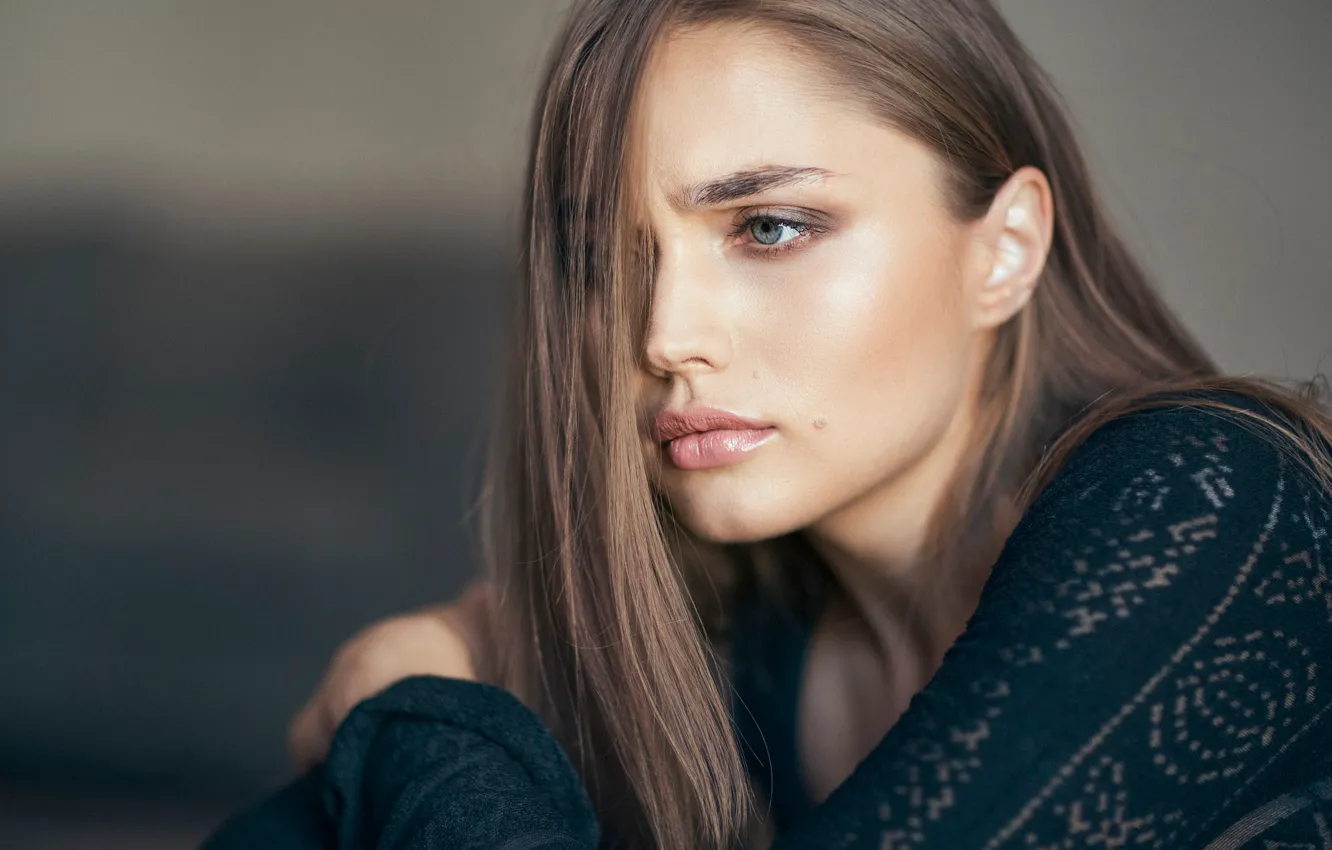 Photo wallpaper girl, pose, portrait, makeup, hairstyle, brown hair, beautiful, bokeh