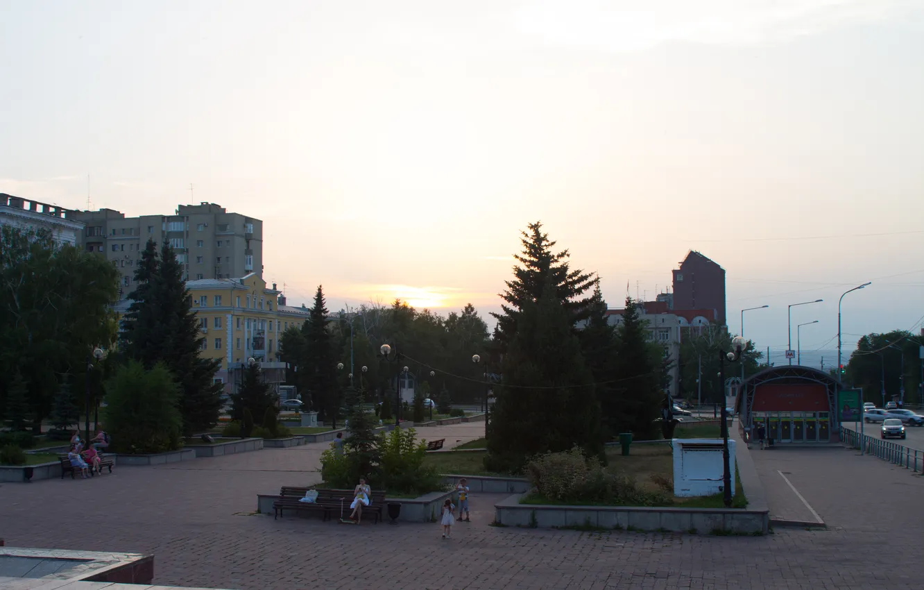 Photo wallpaper machine, summer, trees, the city, street, people, building, home