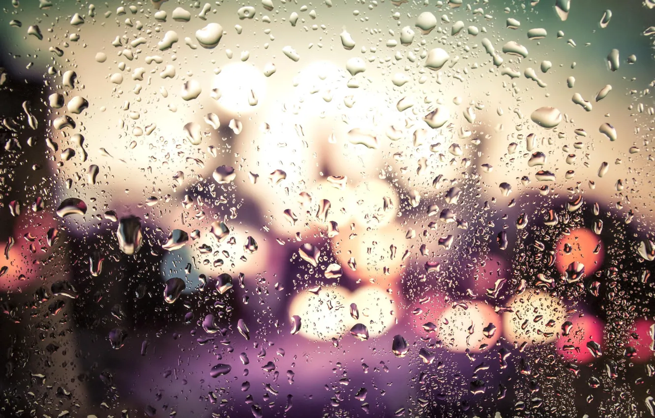 Photo wallpaper glass, drops, macro, lights, bokeh