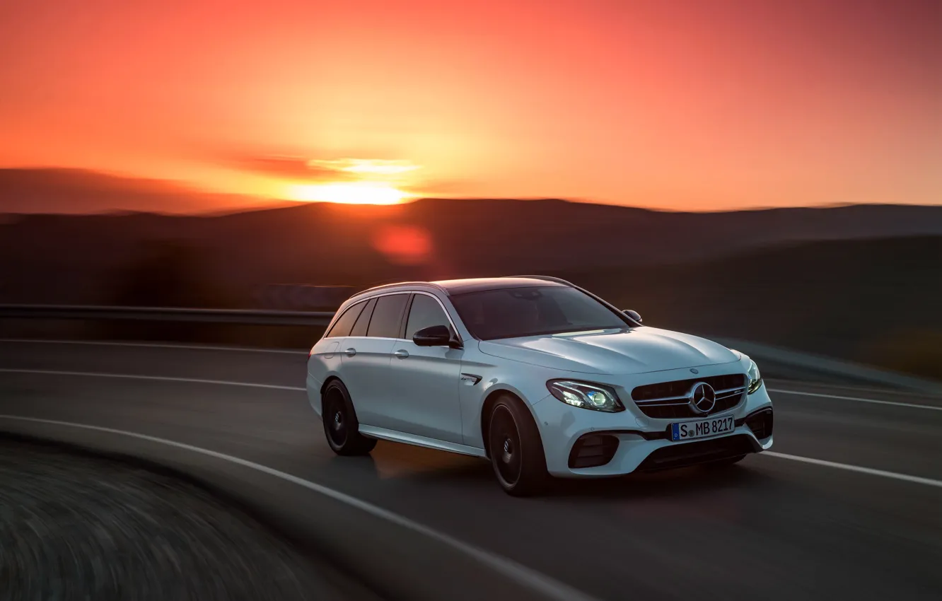 Photo wallpaper sunset, Mercedes-Benz, AMG, universal, E63, Estate, 4MATIC, 2017