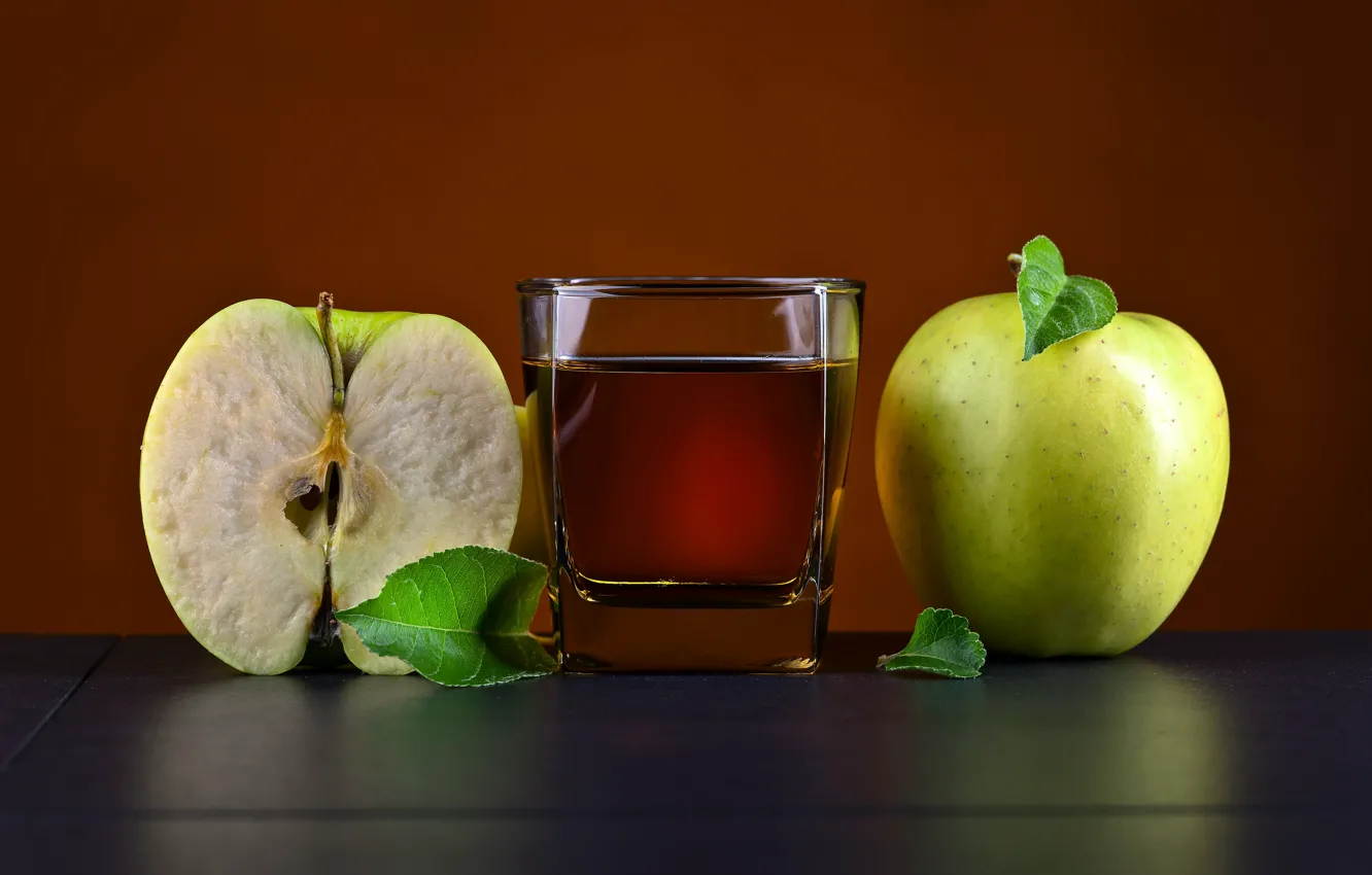 Photo wallpaper glass, apples, juice, drink, fresh, Apple