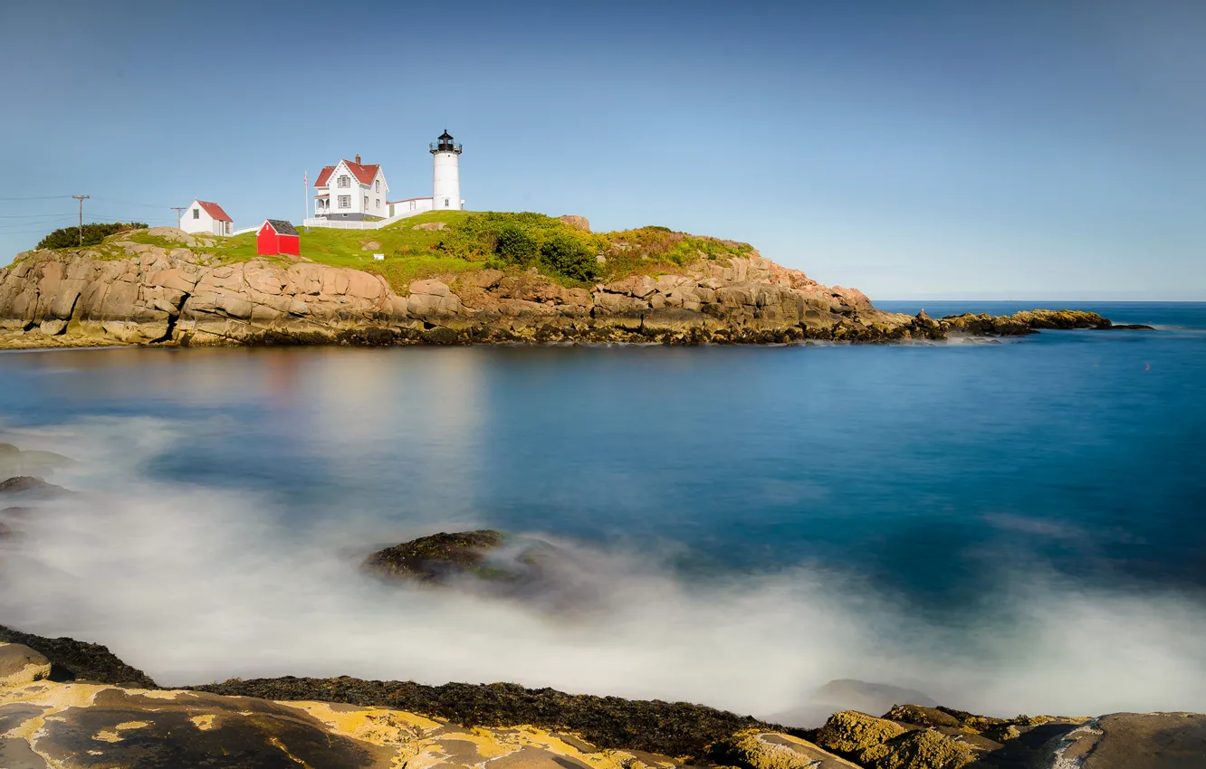 Photo wallpaper sea, the sky, rock, lighthouse, Bay