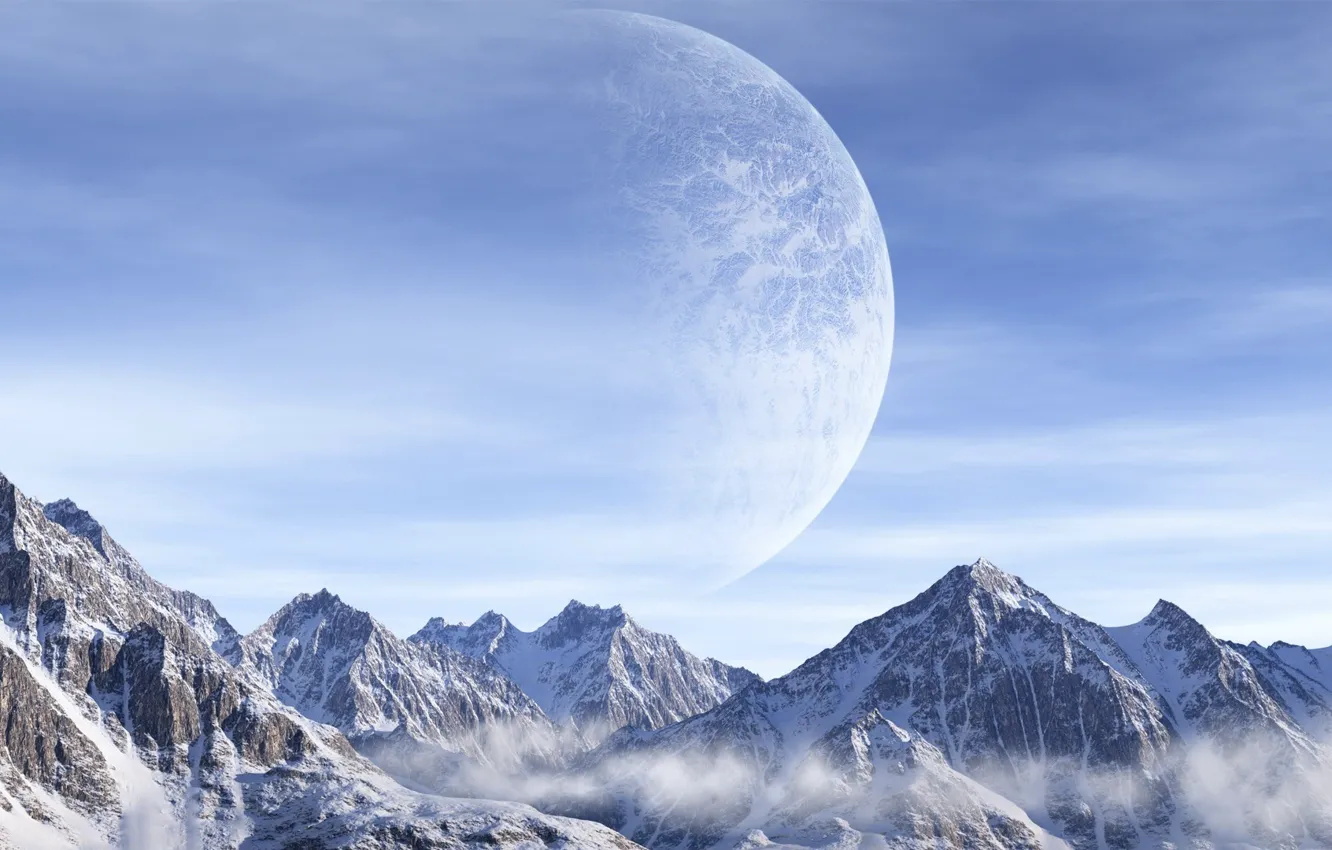 Photo wallpaper the sky, clouds, snow, mountains, Planet