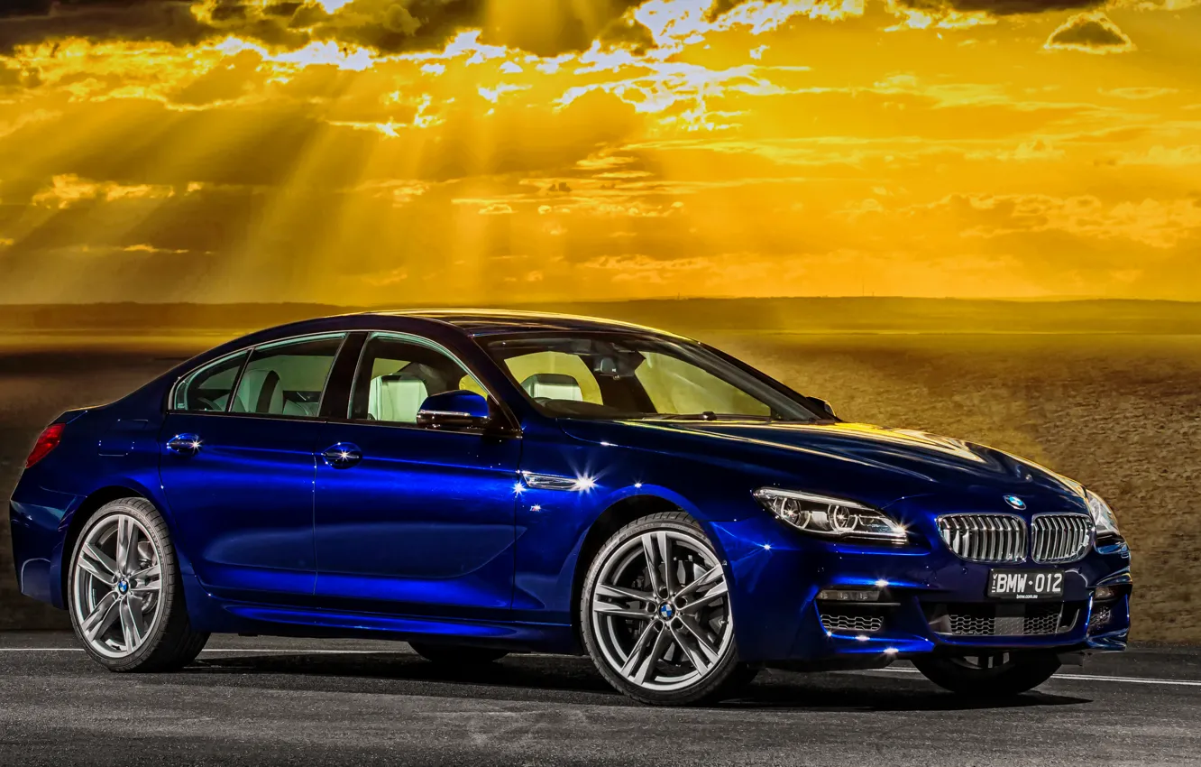 Photo wallpaper sea, sunset, BMW, coupe, the evening, BMW, Gran Coupe, Sport