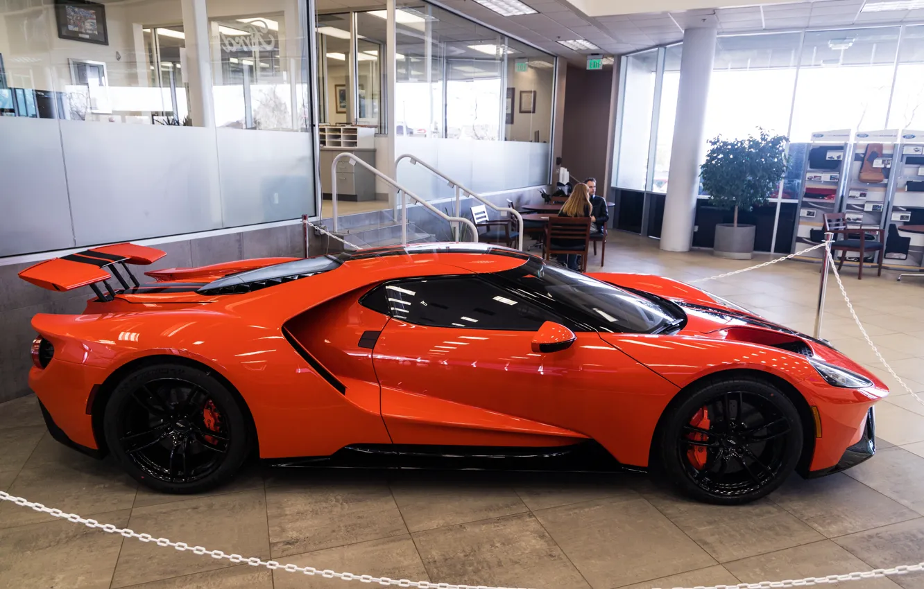 Photo wallpaper orange, Ford GT, sports car, side view, 2020 Ford GT