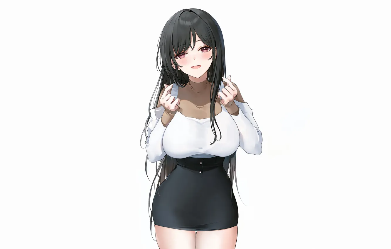 Photo wallpaper girl, blouse, long hair, boobs, anime, beautiful, red eyes, pretty