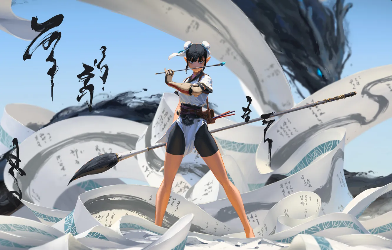 Photo wallpaper legs, short hair, women, artwork, fantasy art, black hair, standing, fantasy girl