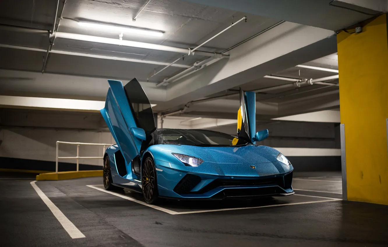 Photo wallpaper Blue, Aventador, Parking
