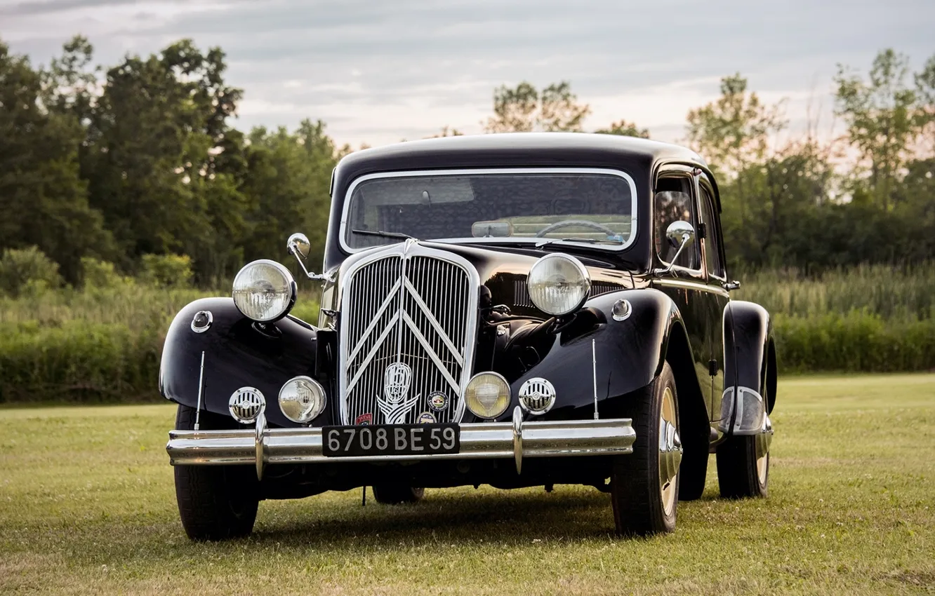 Photo wallpaper grass, retro, background, Citroën, Citroen, the bushes, the front, 1934