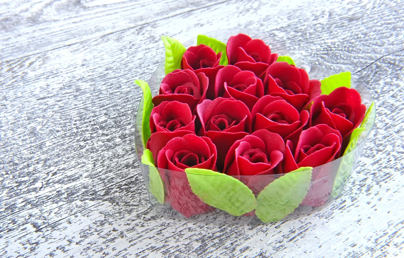 Photo wallpaper flowers, table, leaf, hearts