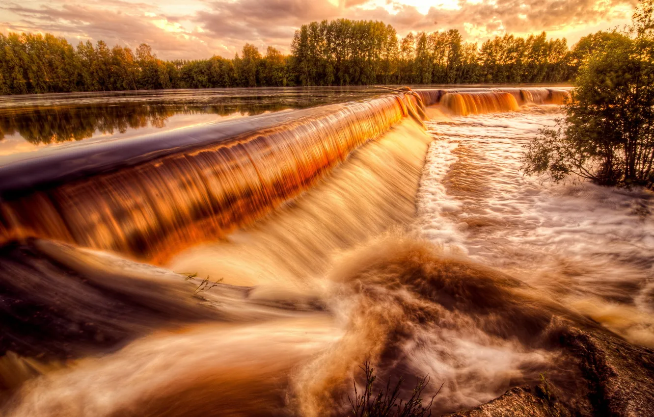 Photo wallpaper landscape, river, waterfall