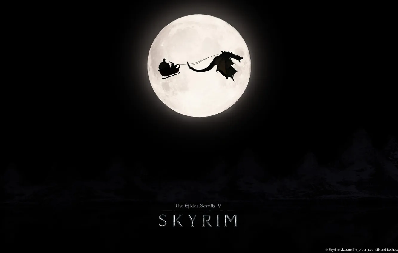 Photo wallpaper the moon, dragon, new year, Skyrim