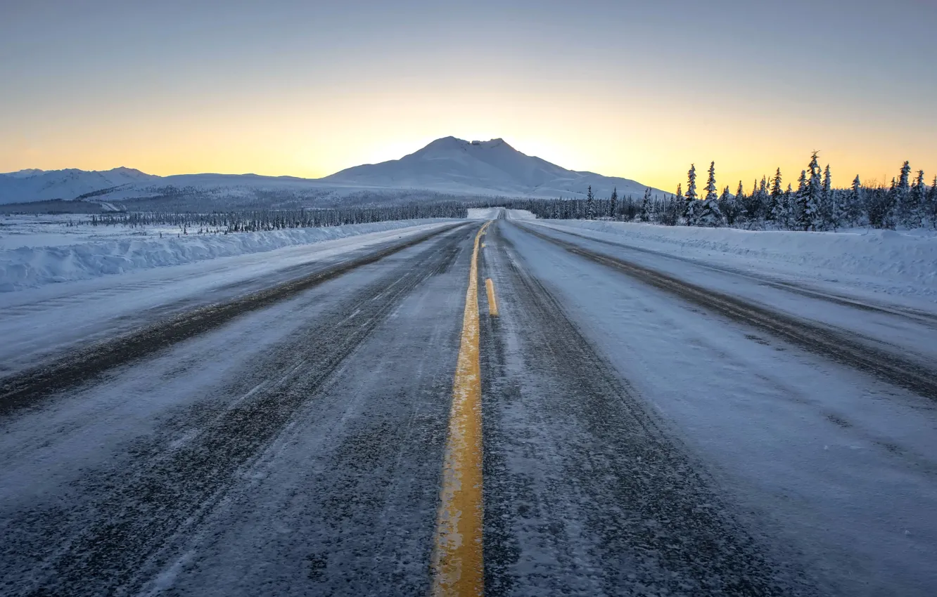 Photo wallpaper road, snow, winter