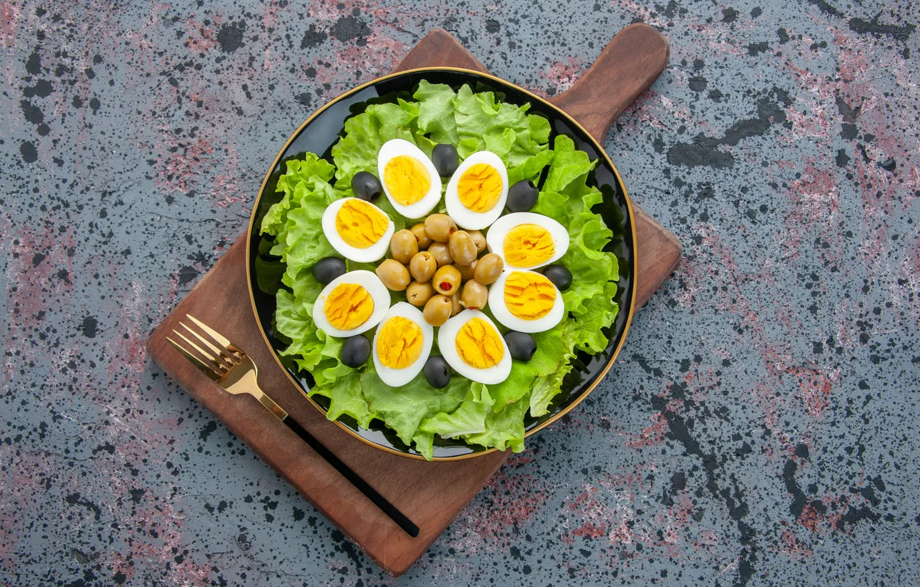 Photo wallpaper table, food, plate, vegetables, salad, submission