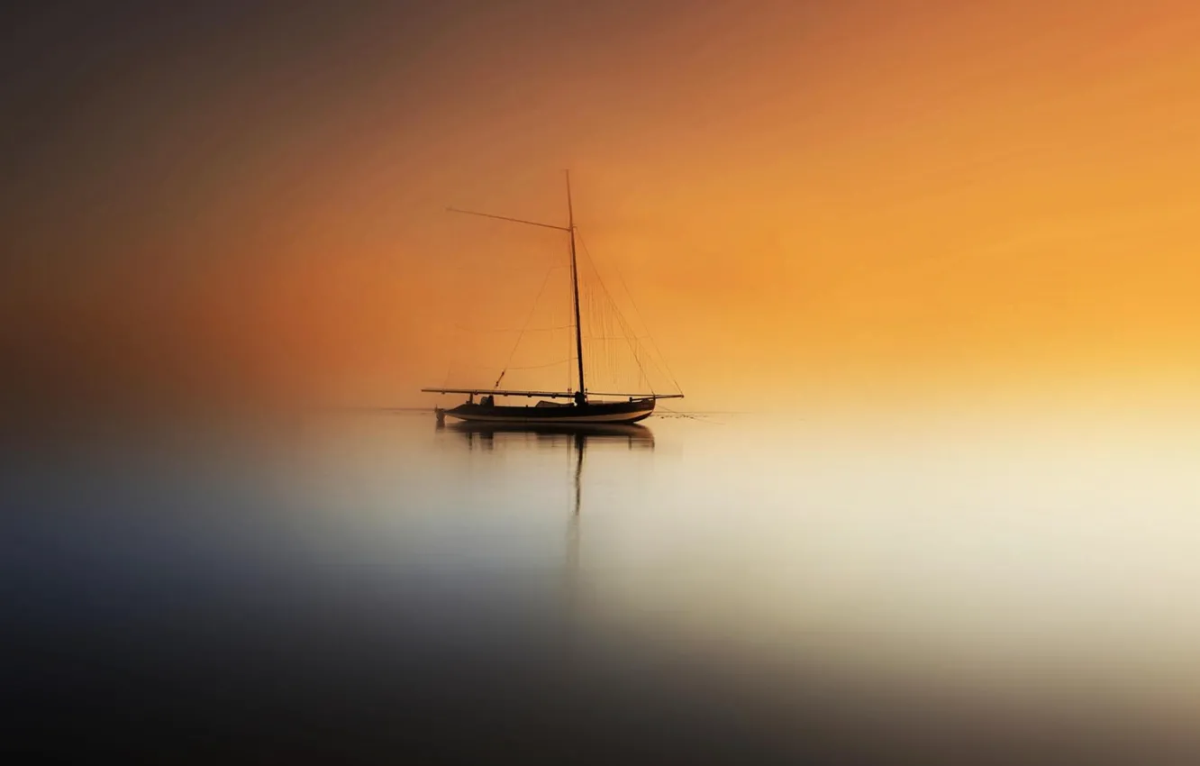 Photo wallpaper ghost, sea, fog, ship, boat, mist, sailboats