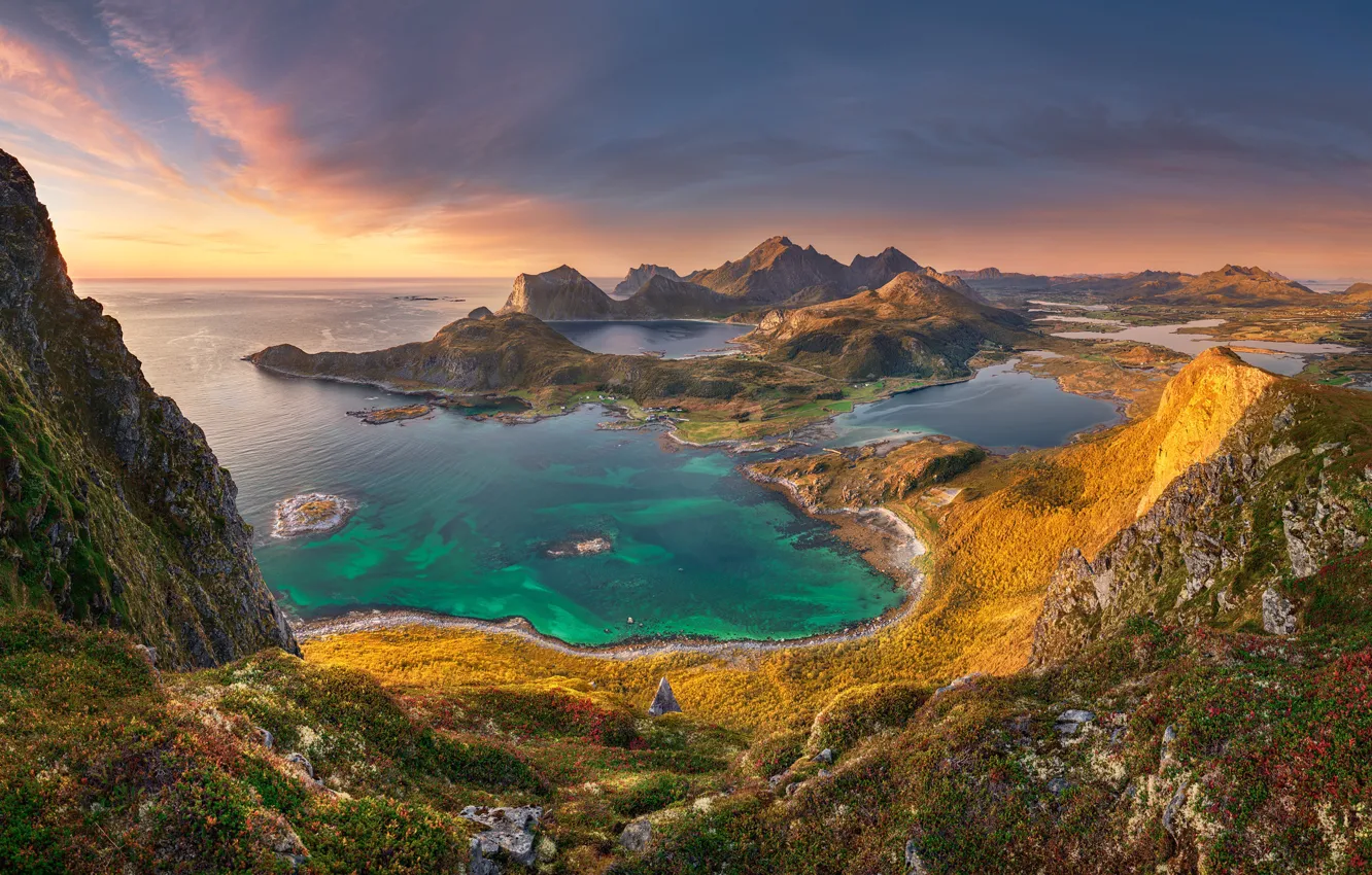 Photo wallpaper sea, mountains, island, sea, mountains, islands, Lofoten, Lofoten