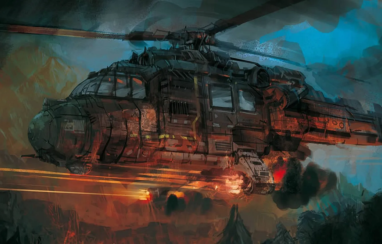 Photo wallpaper rocket, art, helicopter, military, military, helicopters