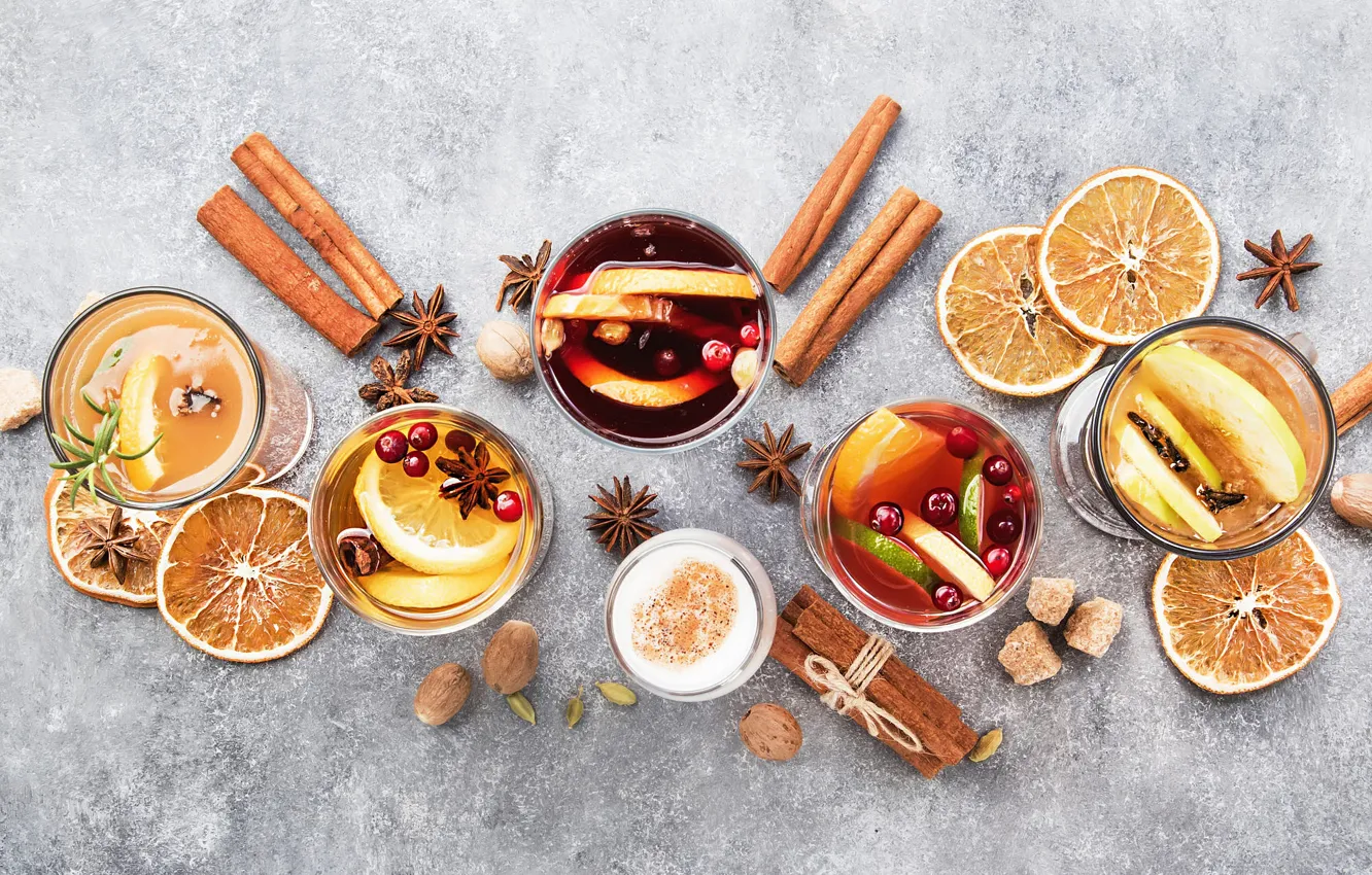 Photo wallpaper glass, berries, table, glass, new year, orange, Christmas, cocktail