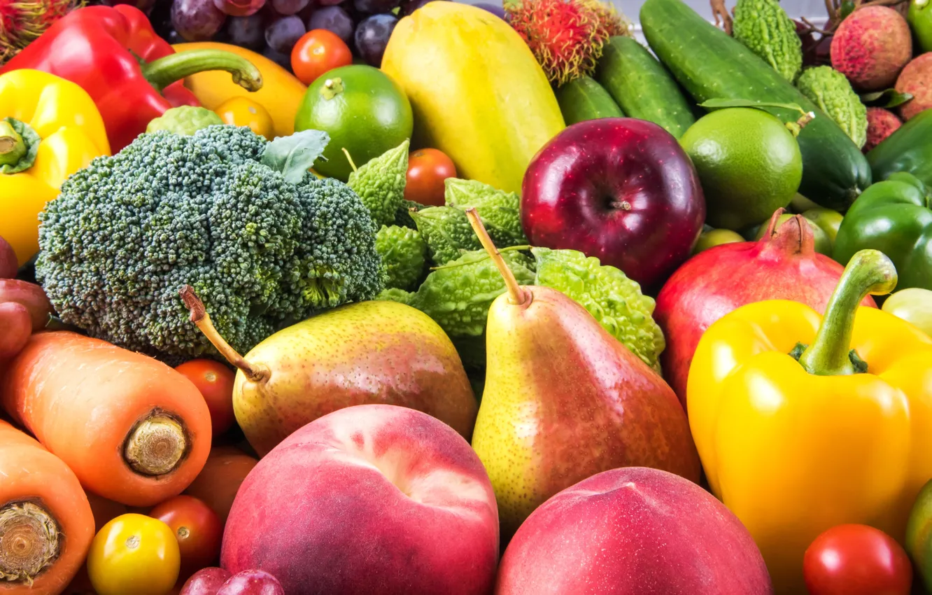 Photo wallpaper fruit, vegetables, fruits, cuts, vegetables, assorted