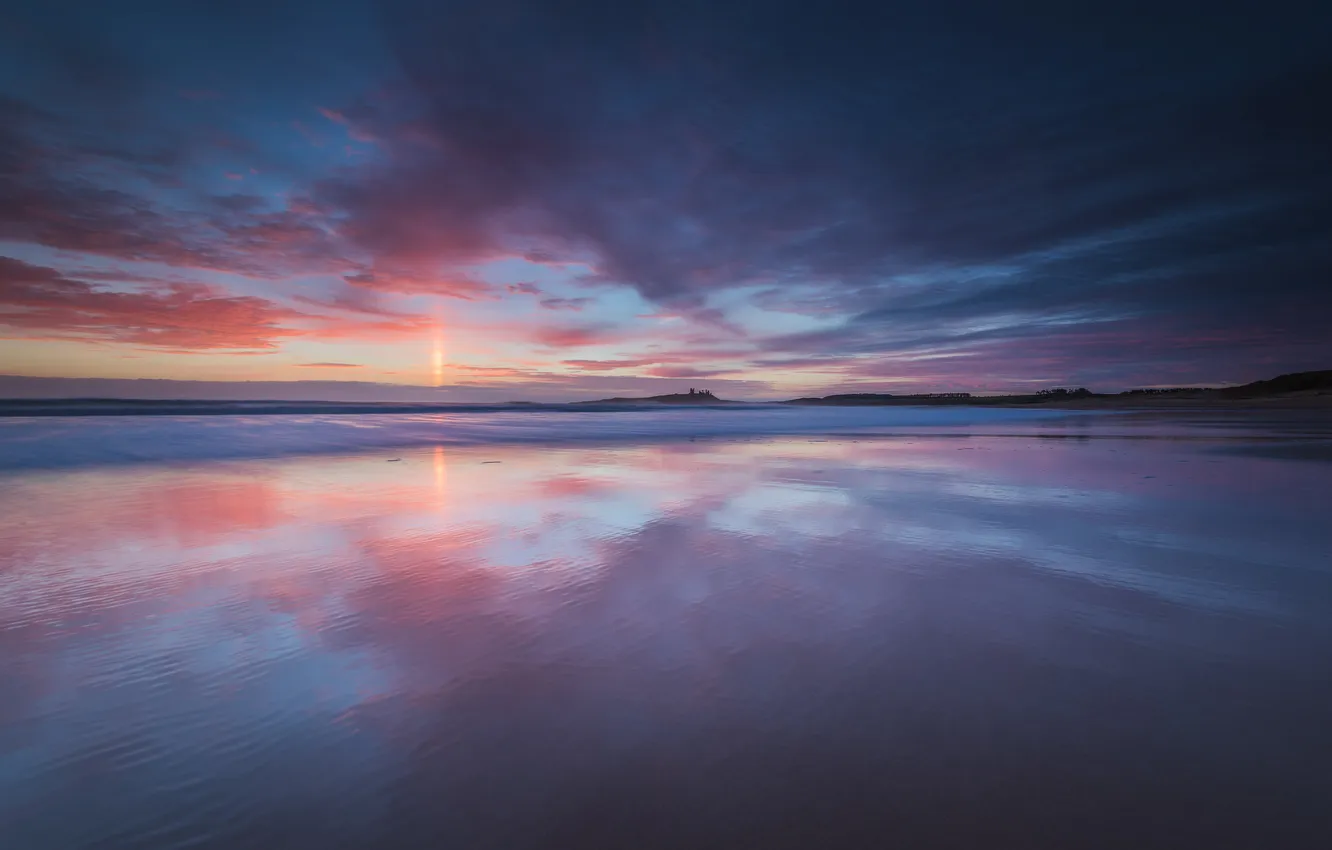 Photo wallpaper sea, landscape, sunset, shore