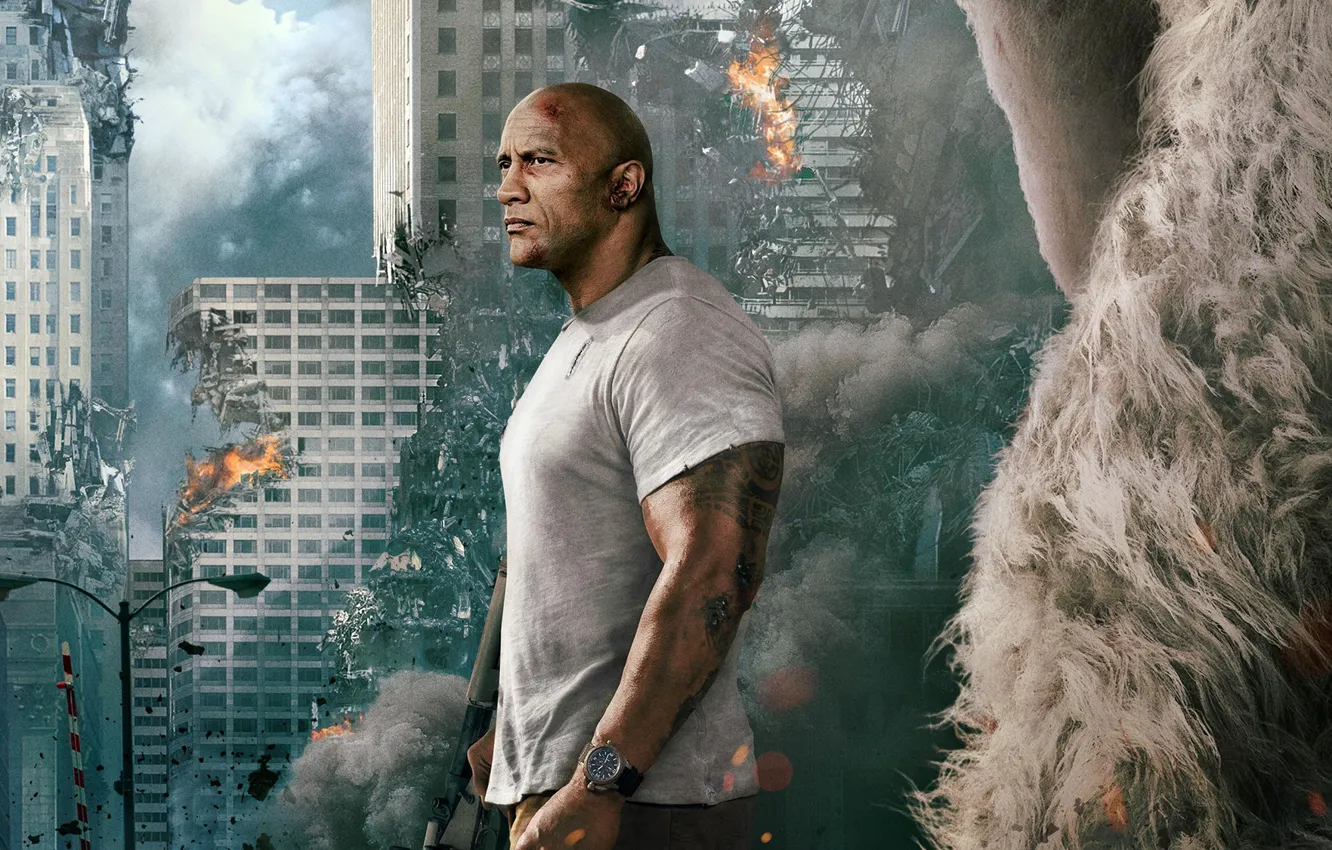 Photo wallpaper the city, lights, background, fiction, smoke, home, disaster, gorilla