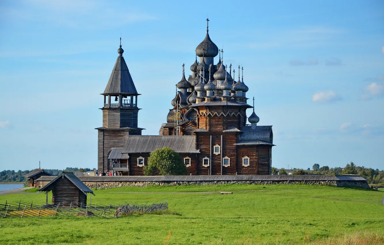 Photo wallpaper landscape, lake, island, Church, Russia, dome, Karelia, Kizhi Pogost