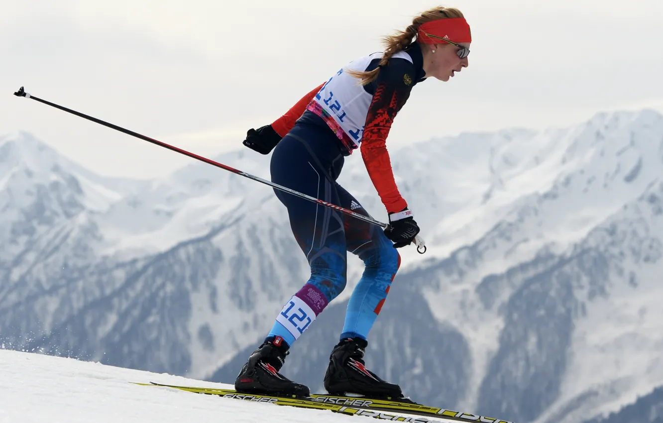 Photo wallpaper biathlon, Sochi 2014, champion, Paralympic games, to overcome yourself, Alena Kaufman