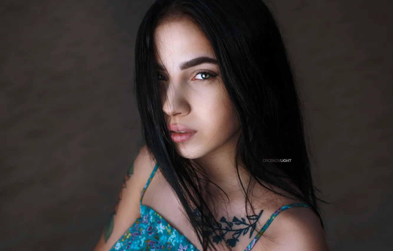 Photo wallpaper look, face, background, hair, portrait, tattoo, Alexander Drobkov-Light, Angelina Sorokina