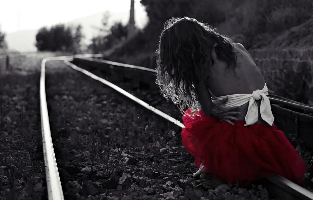 Photo wallpaper girl, mood, railroad