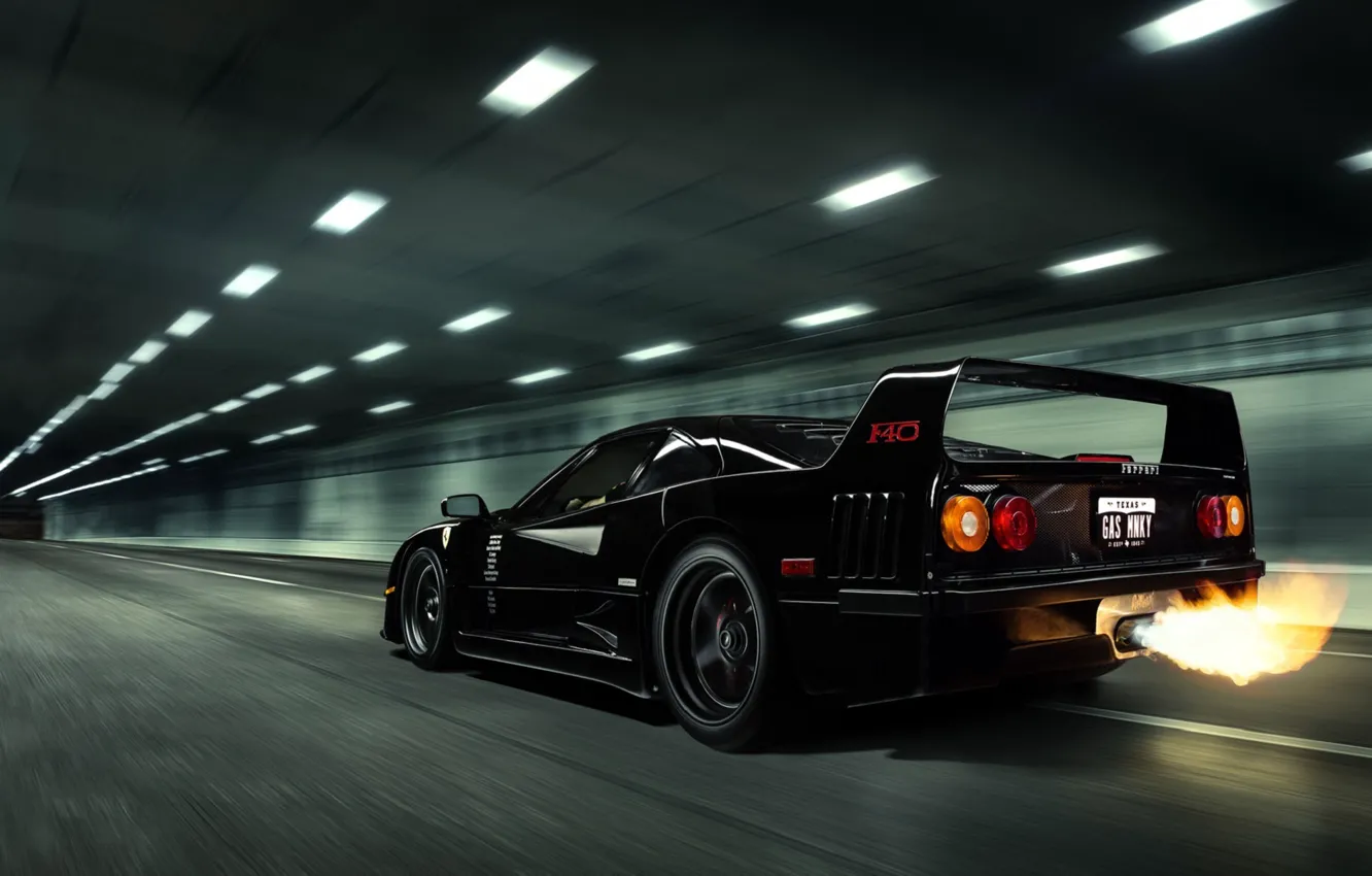 Photo wallpaper Black, Ferrari, Ferrari, F40, Flame, Black, F40, Gas Monkey