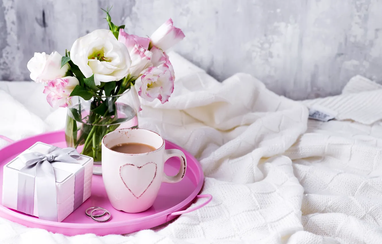 Photo wallpaper comfort, gift, coffee, bouquet, Myfoodie