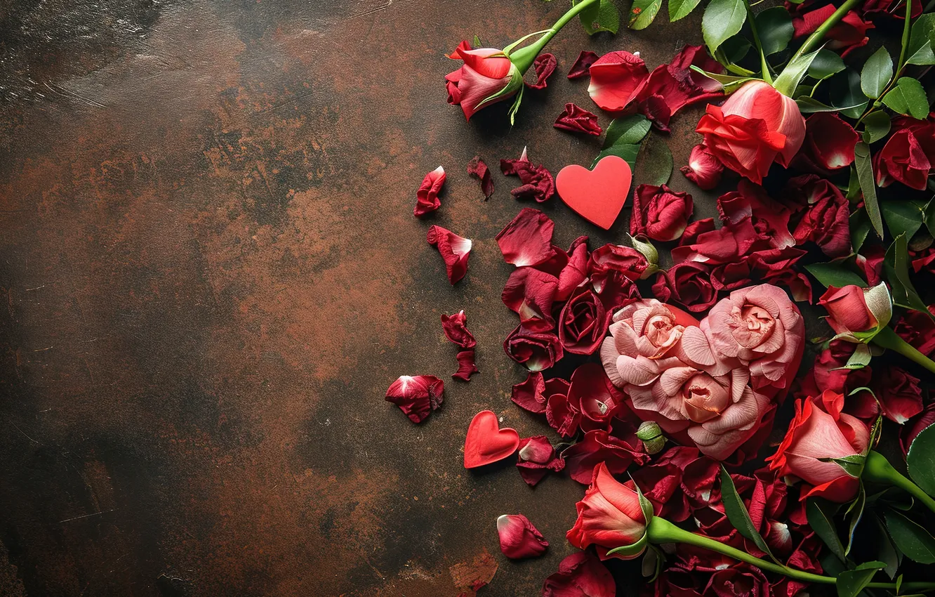 Photo wallpaper love, flowers, romance, heart, roses, bouquet, love, Valentine's day