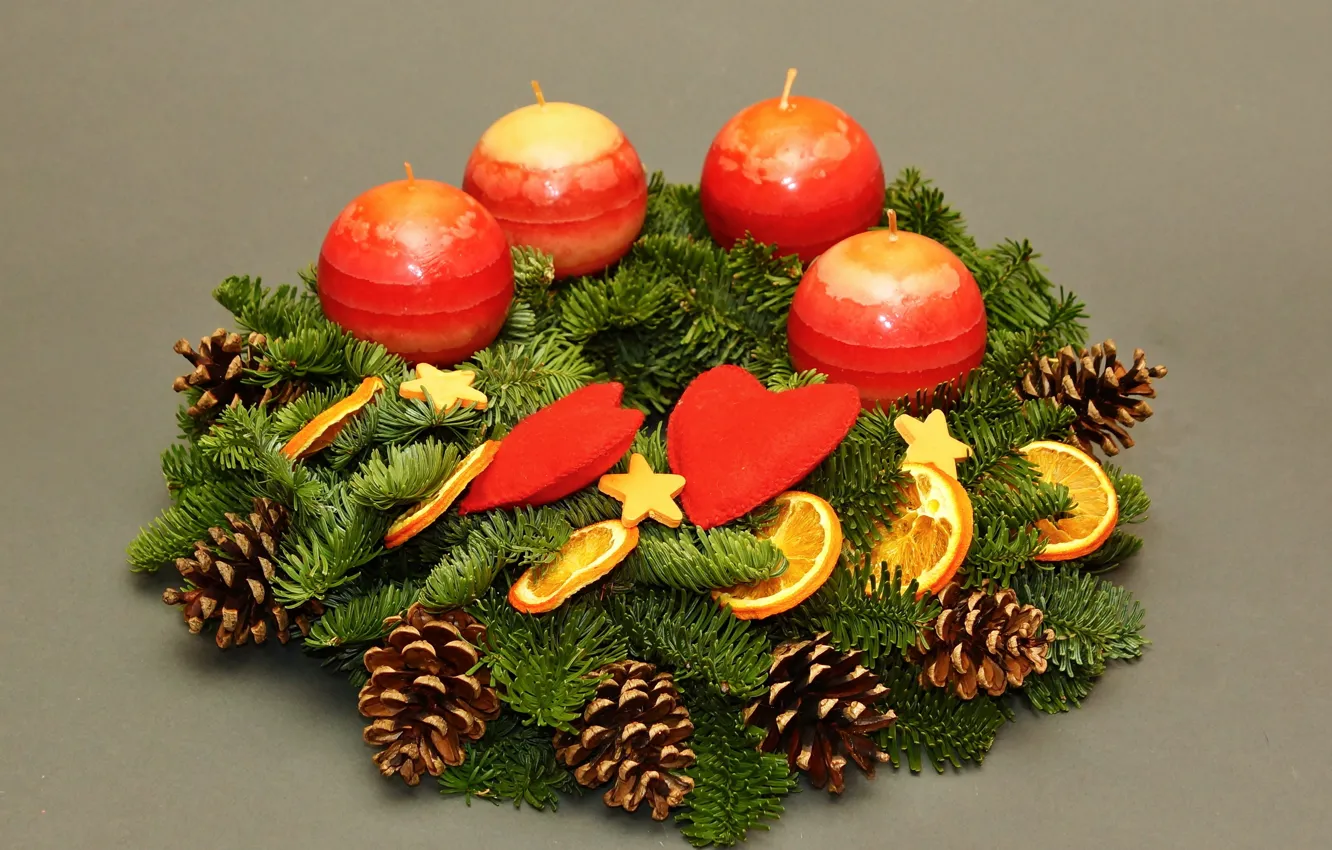 Photo wallpaper new year, candles, needles, bumps