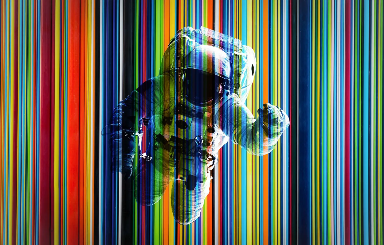 Photo wallpaper line, strip, colored, costume, astronaut