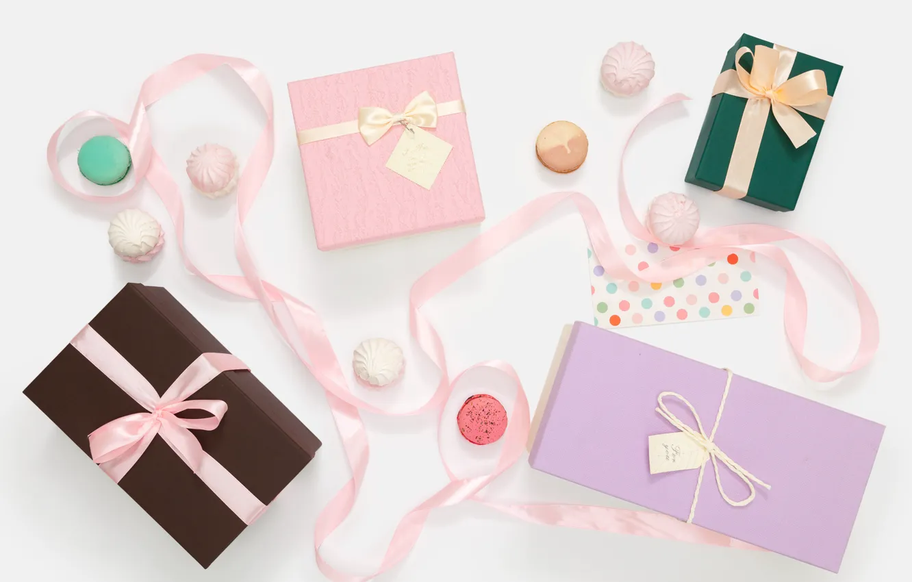 Photo wallpaper tape, holiday, gifts, Holiday, marshmallows, Present, Birthday, Macaroons