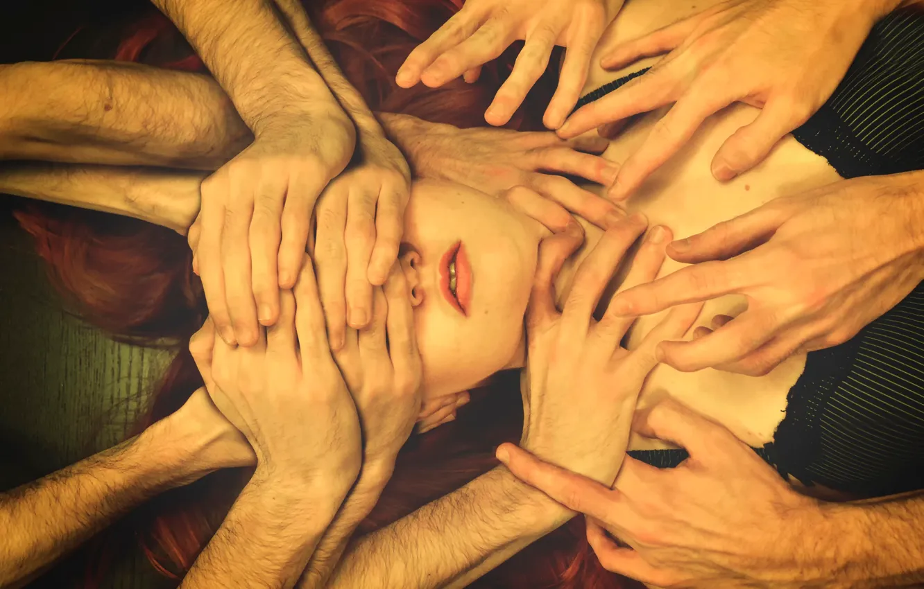 Photo wallpaper face, hands, palm