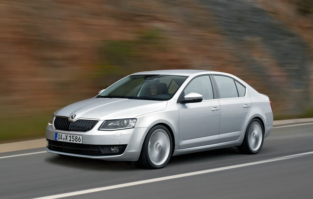 Photo wallpaper road, markup, speed, blur, sedan, Skoda, 2013, Skoda