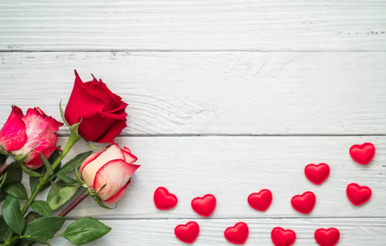 Photo wallpaper flowers, roses, bouquet, hearts, wood, flowers, beautiful, roses