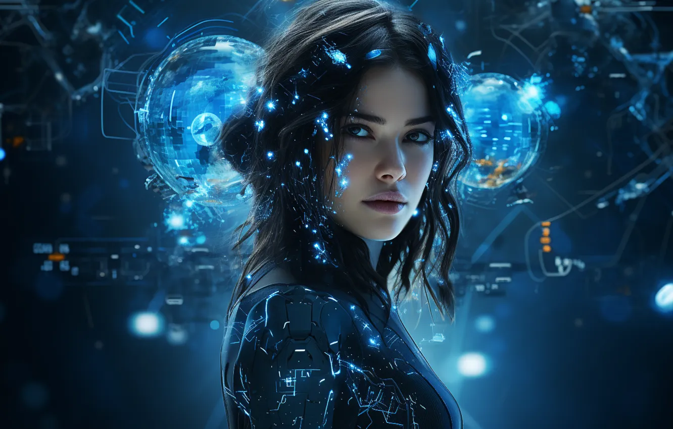 Photo wallpaper robot, short hair, women, digital art, cyborg, Minimalism, technology, simple background