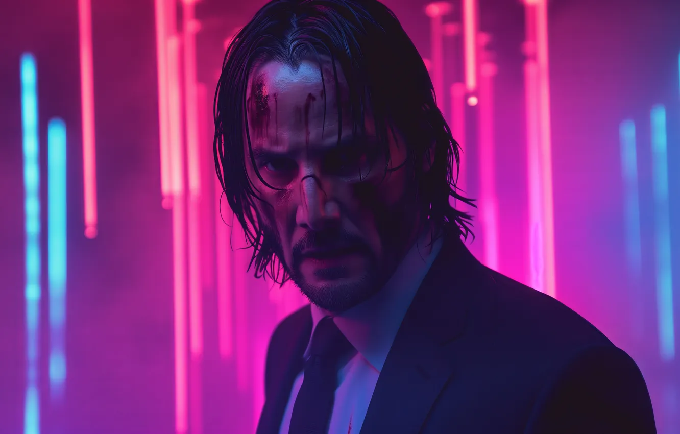 Photo wallpaper face, neon, actor, celebrity, actor, short hair, Neon, Keanu Reeves