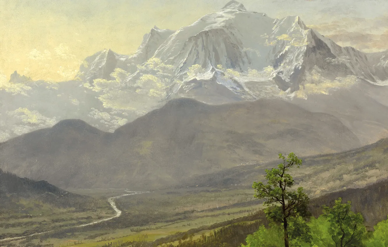 Photo wallpaper snow, landscape, mountains, Blanc, Albert Bierstadt