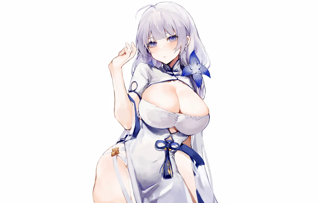 Photo wallpaper girl, sexy, cleavage, long hair, dress, boobs, anime, beautiful