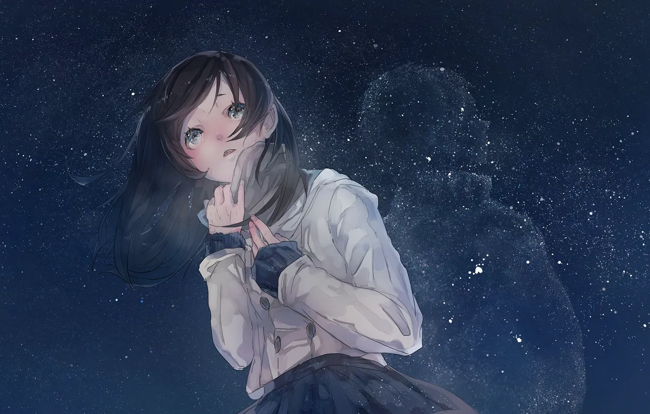 Photo wallpaper the sky, girl, stars, night, anime, art, mizutamari tori