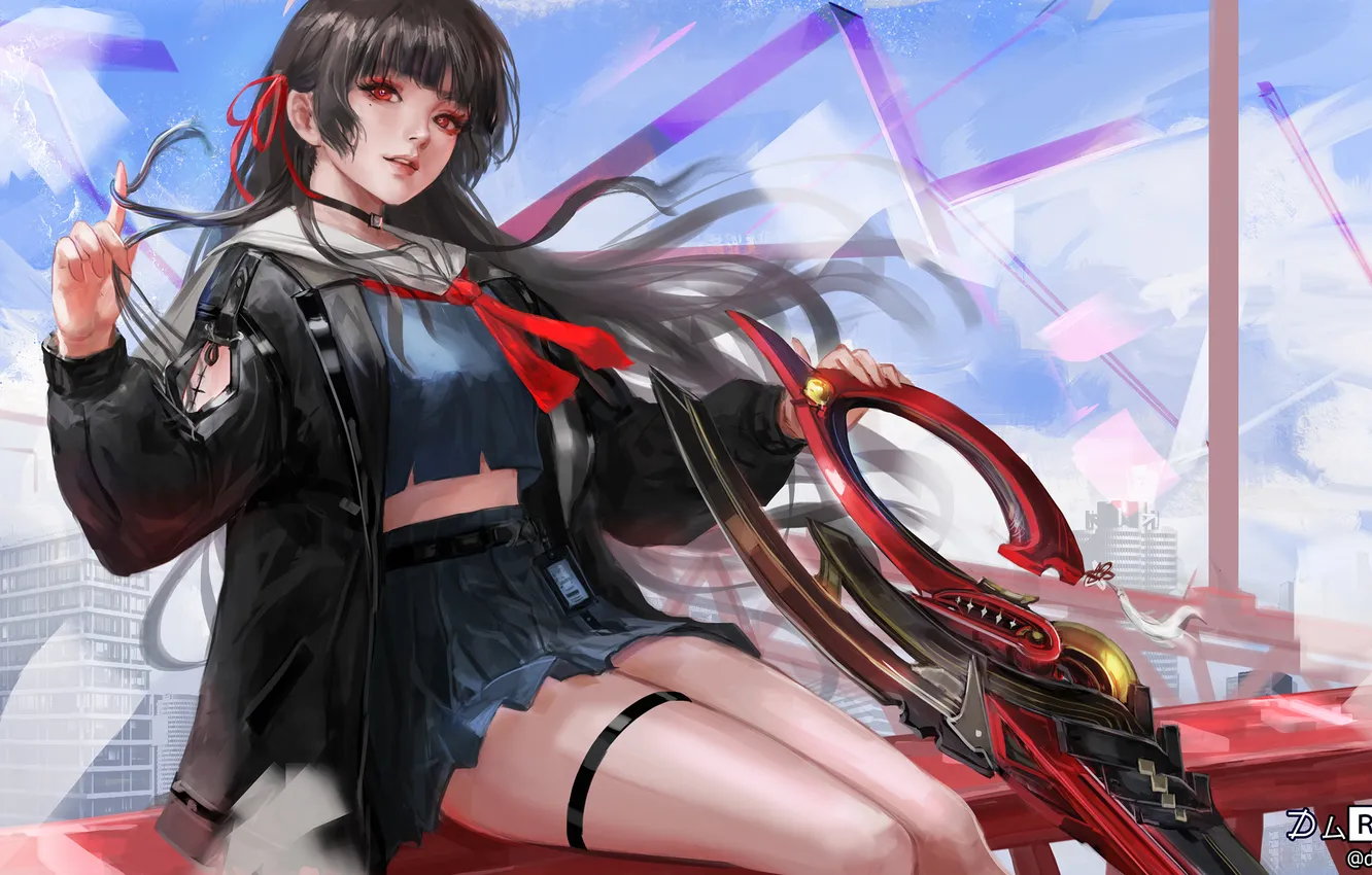 Photo wallpaper the sky, girl, scissors, wuthering waves, chisa, darkyo07