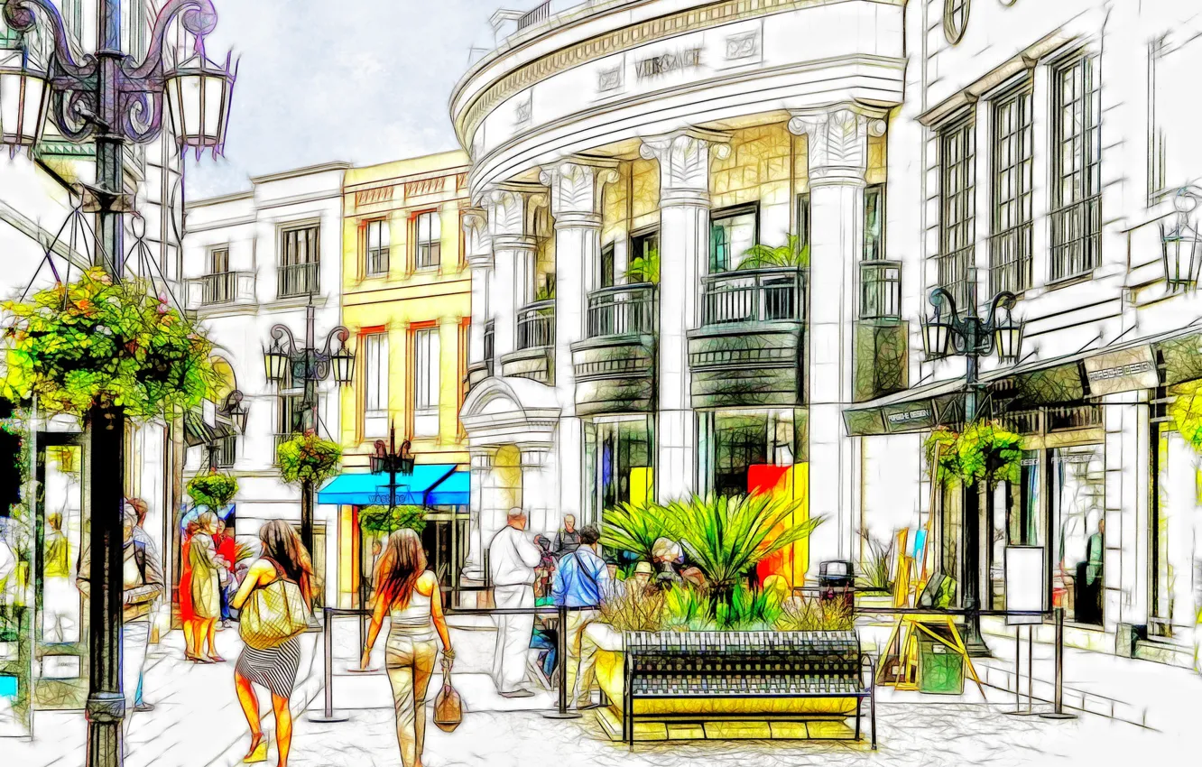 Photo wallpaper the city, street, people, home, touch