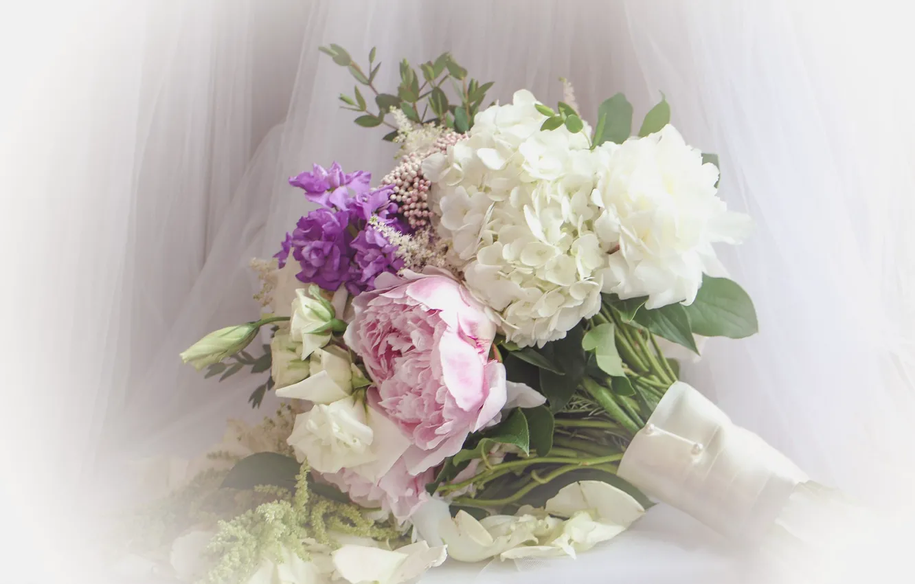 Photo wallpaper flowers, bouquet, peonies, hydrangea, eustoma