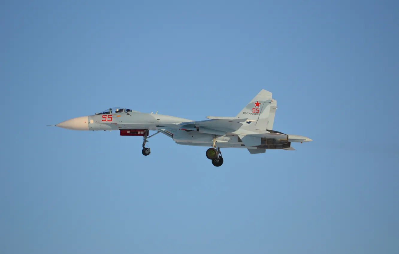 Photo wallpaper Fighter, landing, chassis, BBC, Su-27SM3