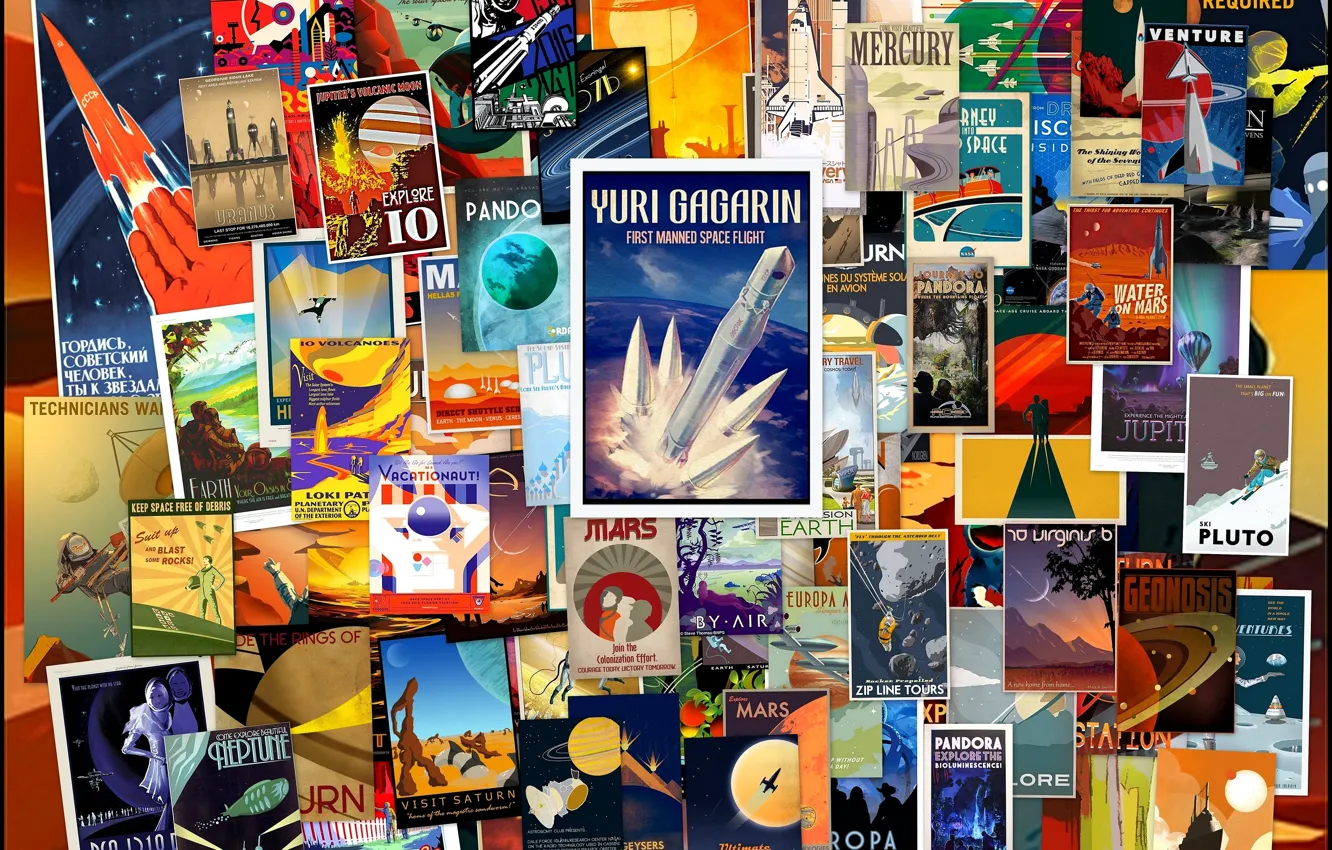 Photo wallpaper space, cosmos, Plakat, Posters, Raketa, Yuri Gagarin