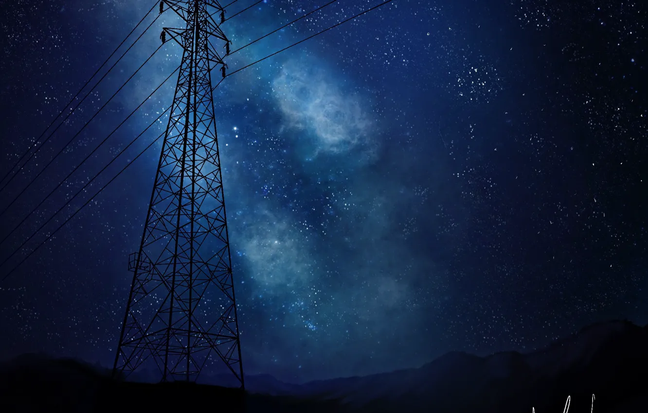 Photo wallpaper the sky, night, power lines